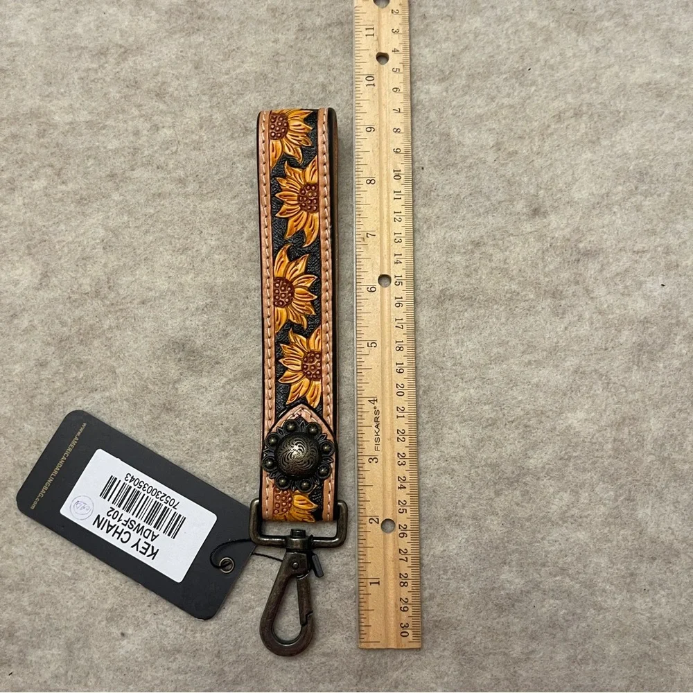 American Darling ADWSF102 Sunflower Tooled Genuine Leather Keychain Wristlet New